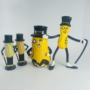 Vintage Mr. Peanut Planters Nuts Collectible Lot Flexible Figure Salt & Pepper